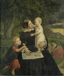 Emilie Marie Wasmann, die Frau des Künstlers, mit Elise und Erich, ihren ältesten Kindern, 1860